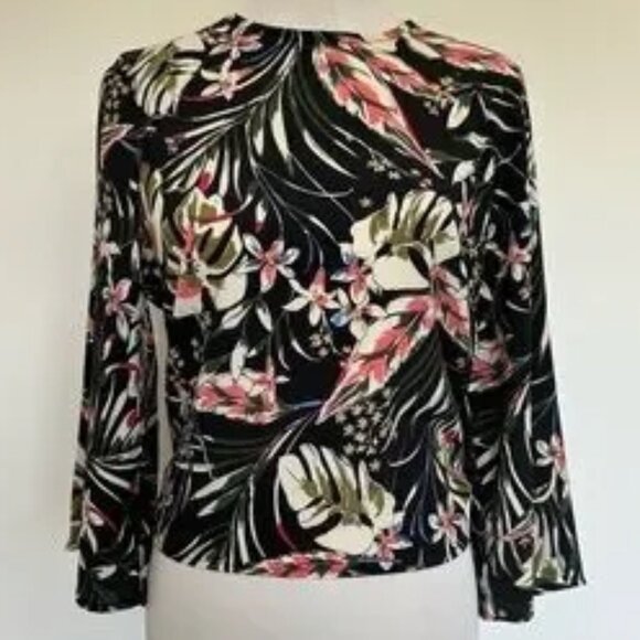 EUC Code x Mode Black Tropical Print Tie-Back Blouse - Picture 1 of 12
